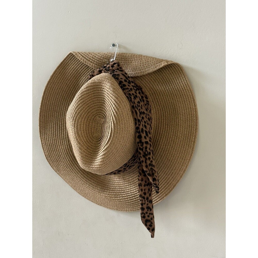 Vince Camuto Wide Brim Sun Hat Large Leopard CheetahBow Beach Festival Wedding